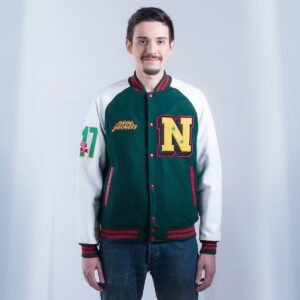 Class 17 Novojackets Green And White Varsity Jacket