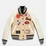 Coach 1941 Tan Cream Leather Varsity Letterman Jacket