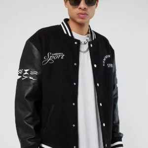 Common Need Sport Black Wool And Leather Varsity Jacket