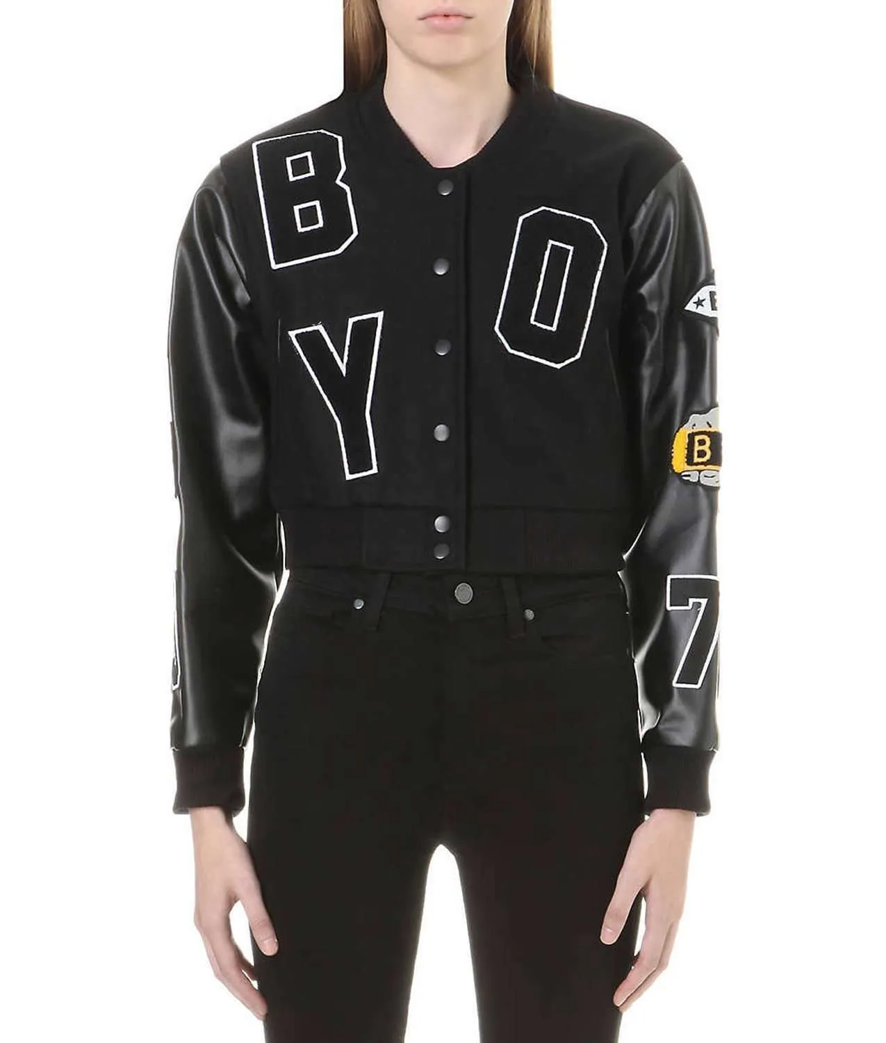 Crop Black Varsity Jacket Crop Black Varsity Jacket