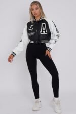 Cropped Black Varsity Jacket Cropped Black Varsity Jacket