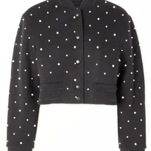Cropped Black Wool Varsity Jacket