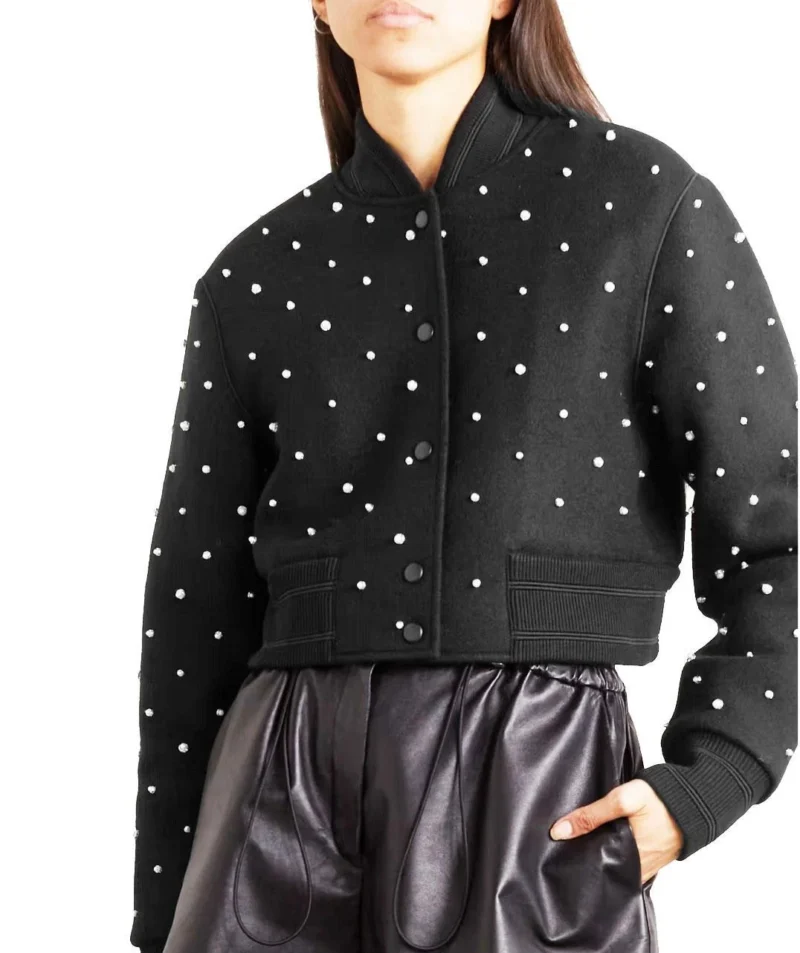Cropped Black Wool Varsity Jacket