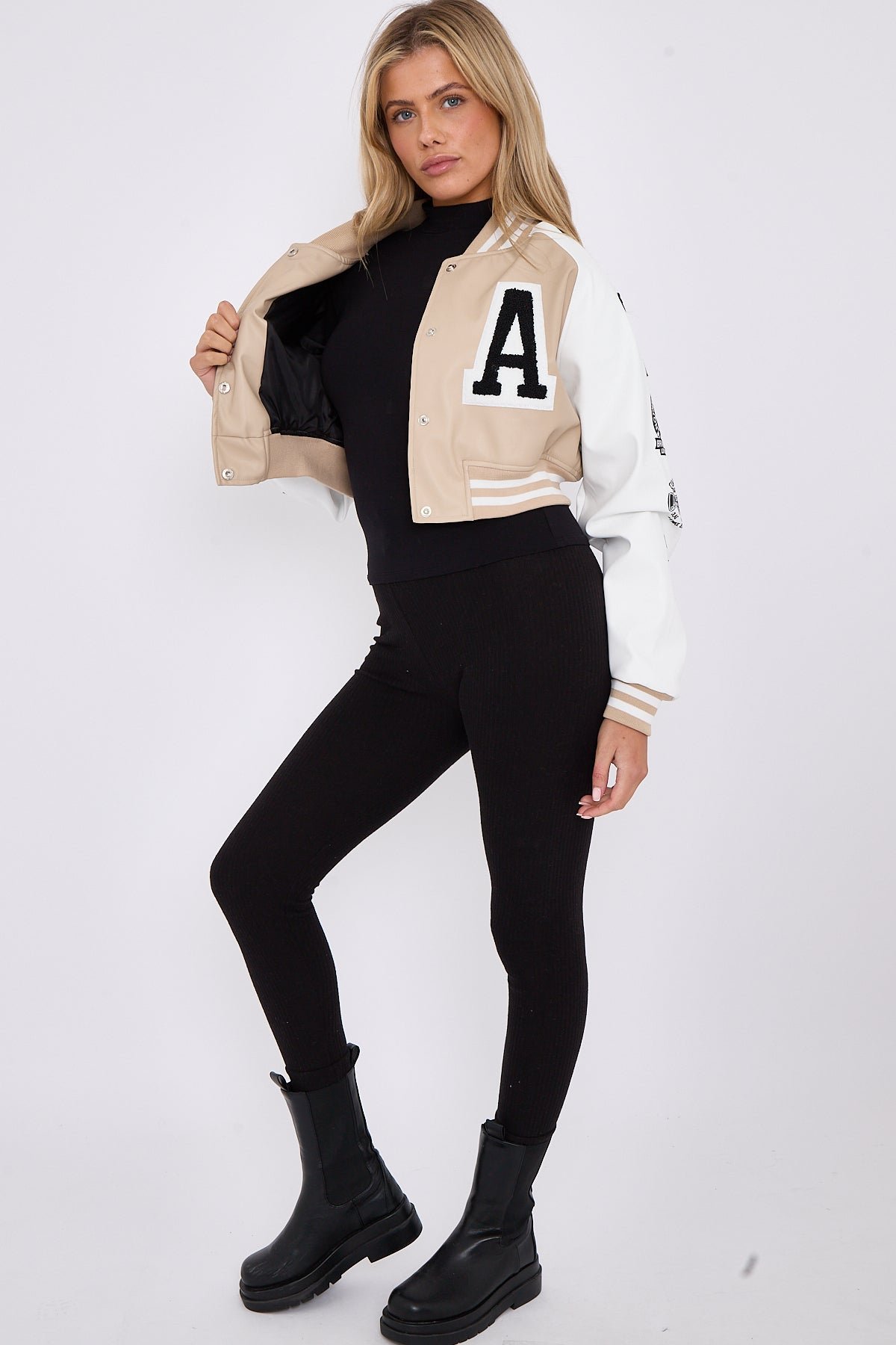 Cropped Stone Varsity Jacket Cropped Stone Varsity Jacket