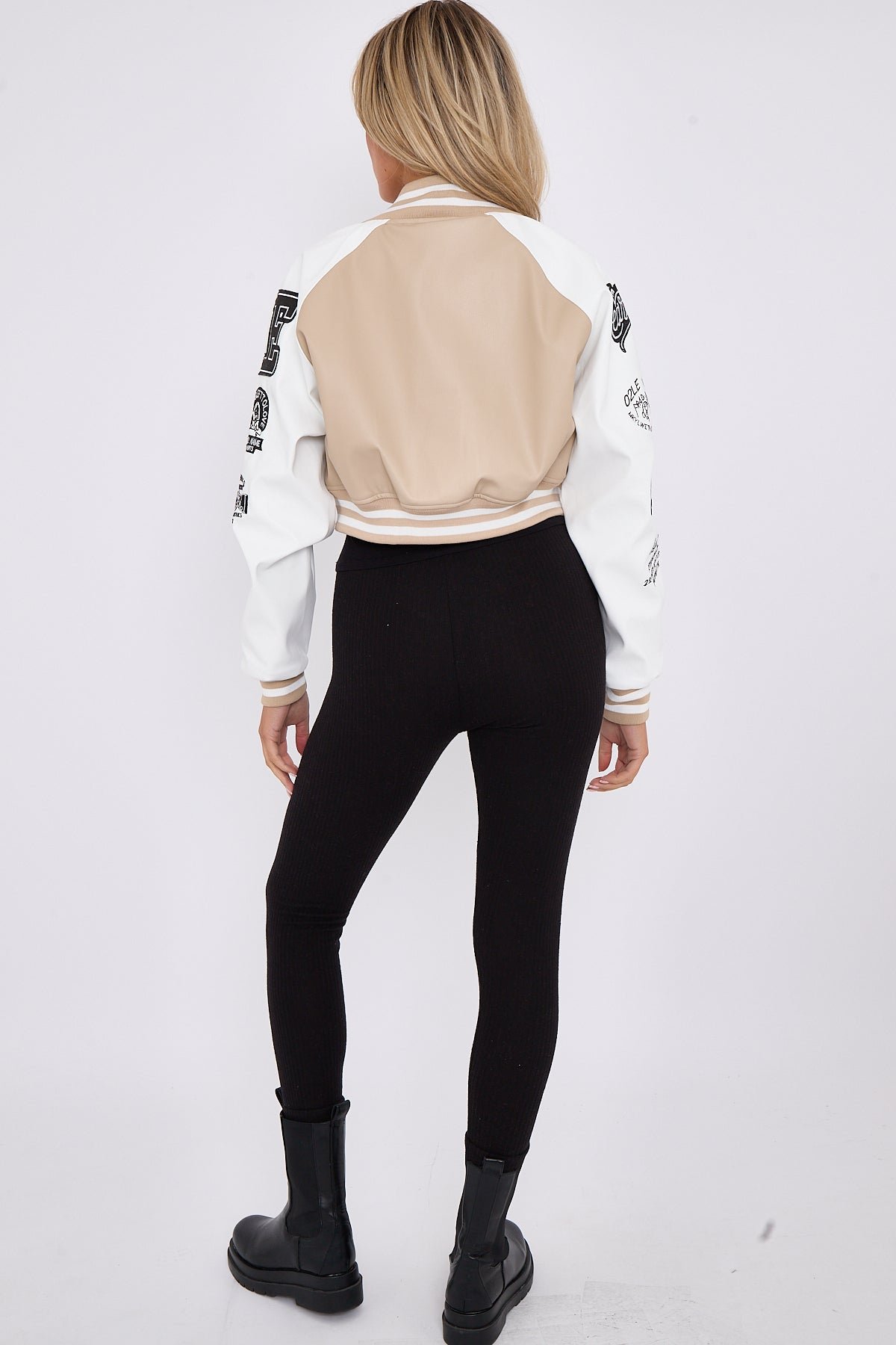 Cropped Stone Varsity Jacket Cropped Stone Varsity Jacket
