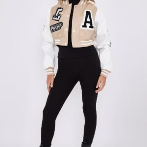 Cropped Stone Varsity Jacket
