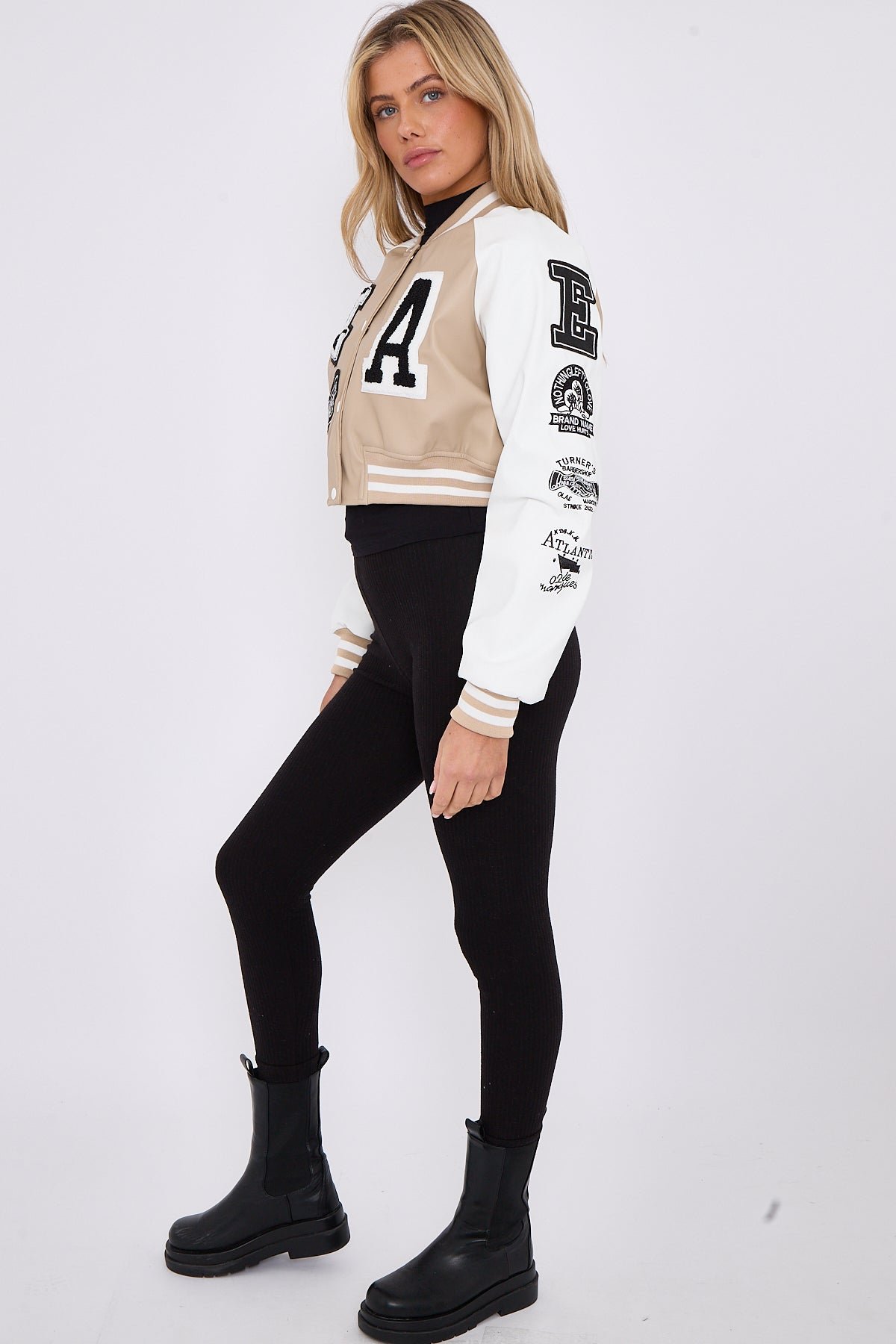 Cropped Stone Varsity Jacket Cropped Stone Varsity Jacket