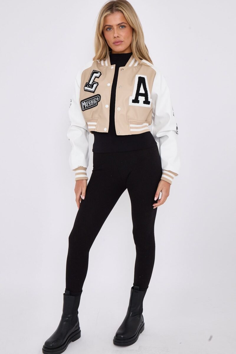 Cropped Stone Varsity Jacket Cropped Stone Varsity Jacket