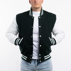 Dartmouth Green And White Wool And Leather Varsity Jacket