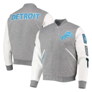 Detroit Lions Varsity White And Grey Jacket