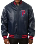 Detroit Pistons Navy Blue Leather Jacket