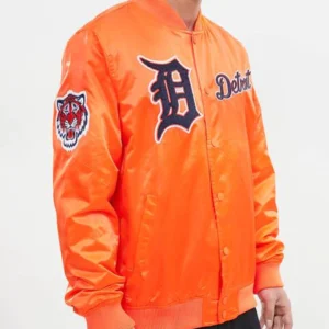 Detroit Tigers Chest Hit Logo Satin Orange Jacket
