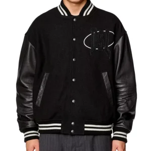 Diesel L-franz-patch Mixed Media Black Varsity Jacket
