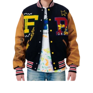 Easy Life Navy Blue And Tan Varsity Jacket