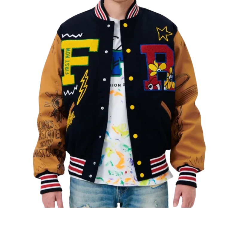 Easy Life Navy Blue And Tan Varsity Jacket