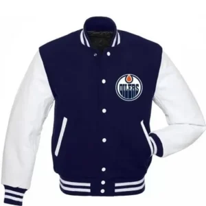 Edmonton Oilers Letterman Blue And White Jacket