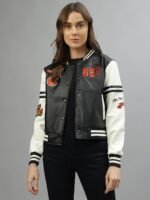 Elle Women Colour Blocked High Neck Full Sleeves Jacket