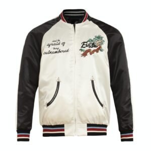Evisu Men Cream Eagle Souvenir Reversible Bomber Jacket