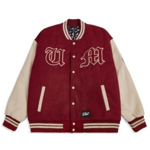 Evolving Just Backwards Maroon Varsity Jacket