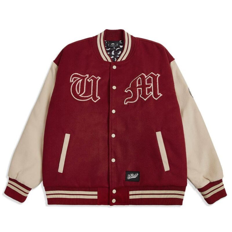 Evolving Just Backwards Maroon Varsity Jacket