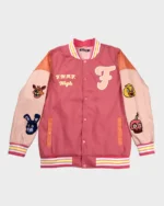 F.n.a.f. High Pink Varsity Jacket – stylish pink wool & leather design with premium comfort. 50% OFF + FREE shipping 2025.