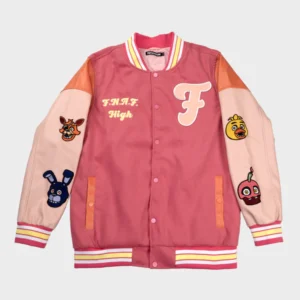 F.n.a.f. High Pink Varsity Jacket – stylish pink wool & leather design with premium comfort. 50% OFF + FREE shipping 2025.
