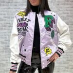 First Row Purple And White Satin Varsity Jacket