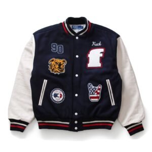 Fuct Navy Blue And White Wool And Leather Varsity Jacket
