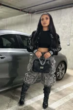 Gianni Black Crop Rhinestone Varsity Jacket Gianni Black Crop Rhinestone Varsity Jacket