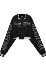 Gianni Black Crop Rhinestone Varsity Jacket Gianni Black Crop Rhinestone Varsity Jacket