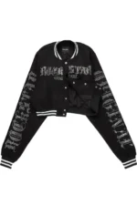 Gianni Black Crop Rhinestone Varsity Jacket Gianni Black Crop Rhinestone Varsity Jacket