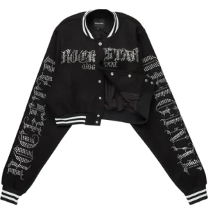 Gianni Black Crop Rhinestone Varsity Jacket
