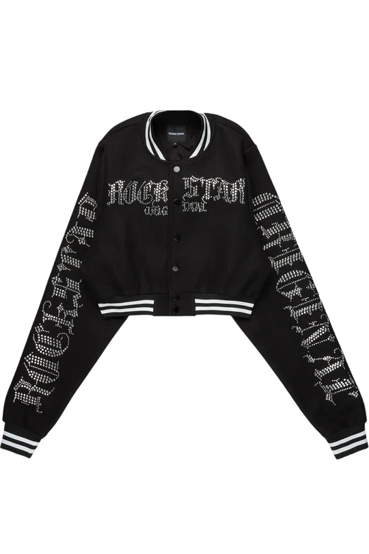 Gianni Black Crop Rhinestone Varsity Jacket Gianni Black Crop Rhinestone Varsity Jacket