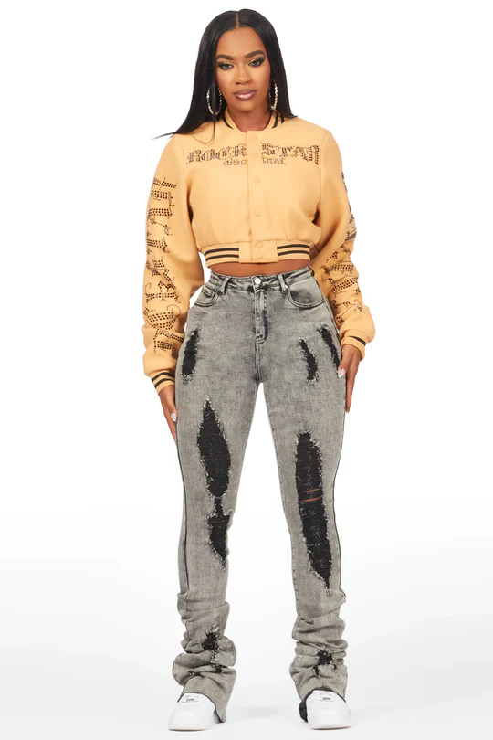 Gianni Crop Rhinestone Varsity Jacket Gianni Crop Rhinestone Varsity Jacket