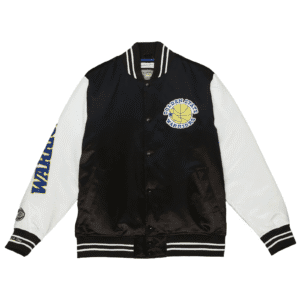Golden State Warriors Team Origins Full Snap Balck & White Satin Varsity Jacket