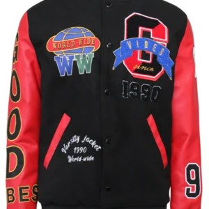 Good Vibes Worldwide Black And Red Varsity Jacket