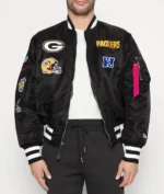 Green Bay Packers Ma-1 Black Satin Jacket