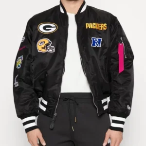 Green Bay Packers Ma-1 Black Satin Jacket