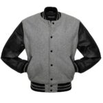 Grey And Black Wool And Leather Varsity Jacket
