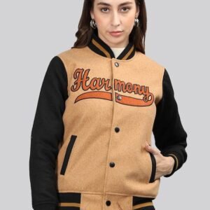 Harmony Printed Mock Collar Varsity Jacket
