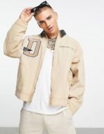 Harrington Beige With Cord Collar Varsity Jacket