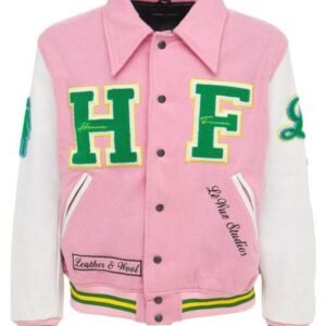 Homme Femme Pink And White Varsity Letterman Jacket