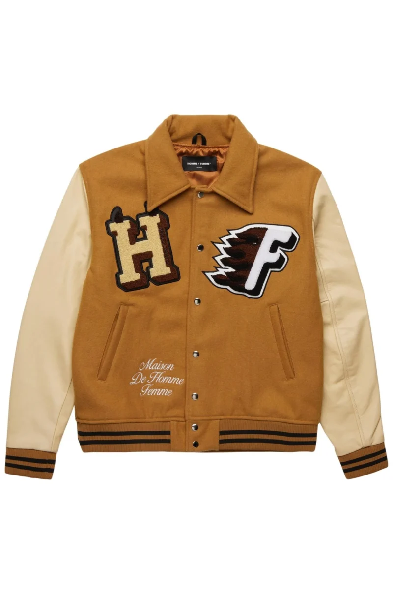 Homme Femme World Champs Brown And White Letterman Jacket