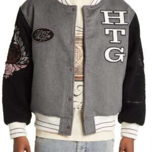 Faux Shearling Grey Varsity Jacket