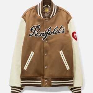 Human Made Penfolds Brown And White Varsity Jacket