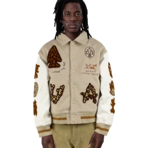 Hunting Oat Silver And White Wool Varsity Jacket