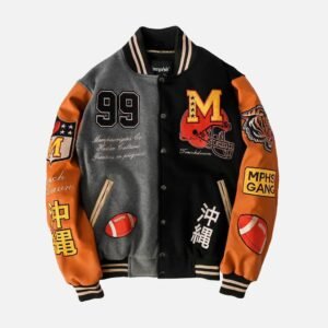 Hustle Black Grey And Orange Varsity Jacket