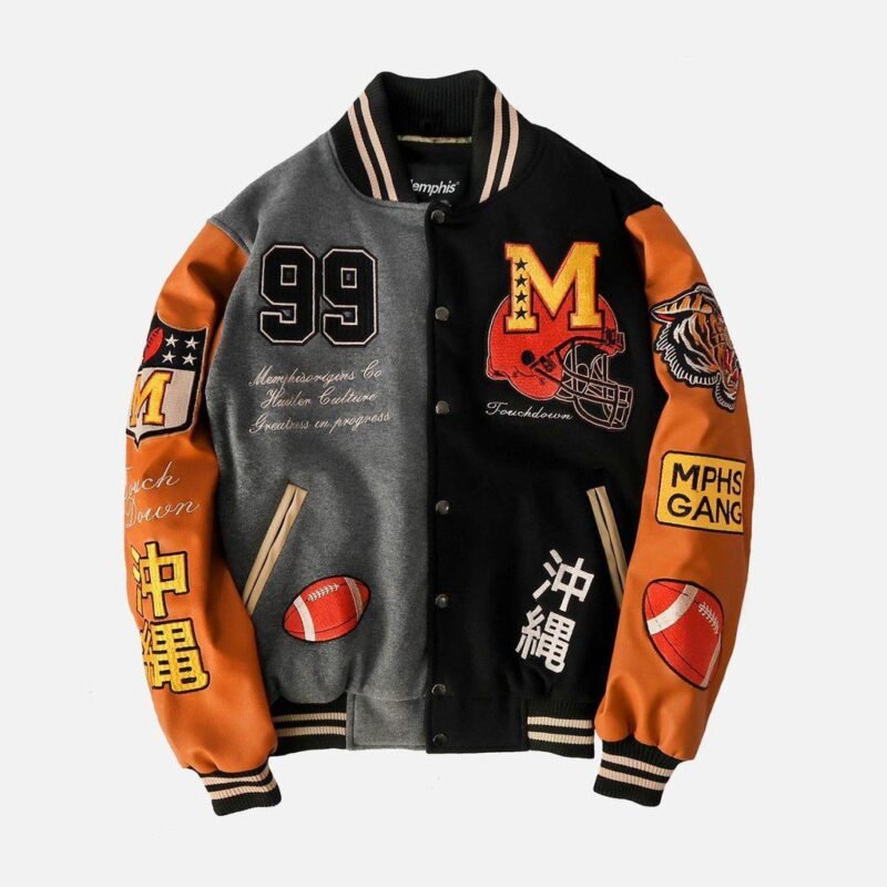 Hustle Black Grey And Orange Varsity Jacket