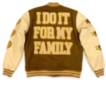 I Do It For My Family Brown Letterman Jacket