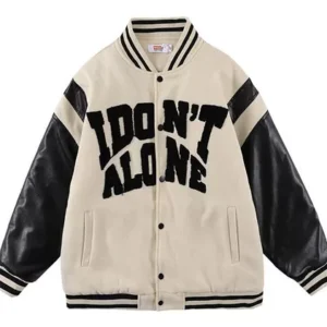 I Dont Alone White And Black Varsity Jacket